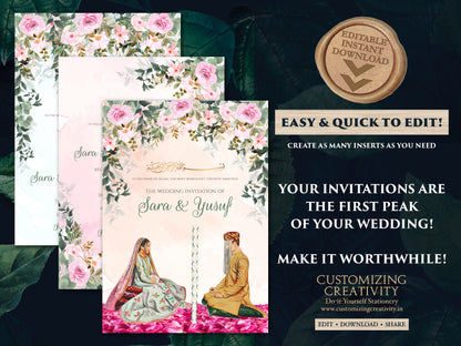 Nikkah Invitations Digital Muslim wedding cards, Muslim wedding Invitation & Nikah invitation, Muslim Shaadi cards as Digital Nikkah invites