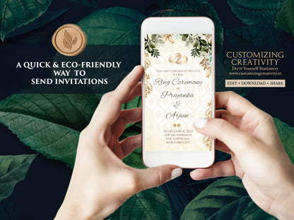 Digital Ring Ceremony invitations & WhatsApp Engagement invite Indian, Ring Ceremony card Digital as template Engagement invites Electronic