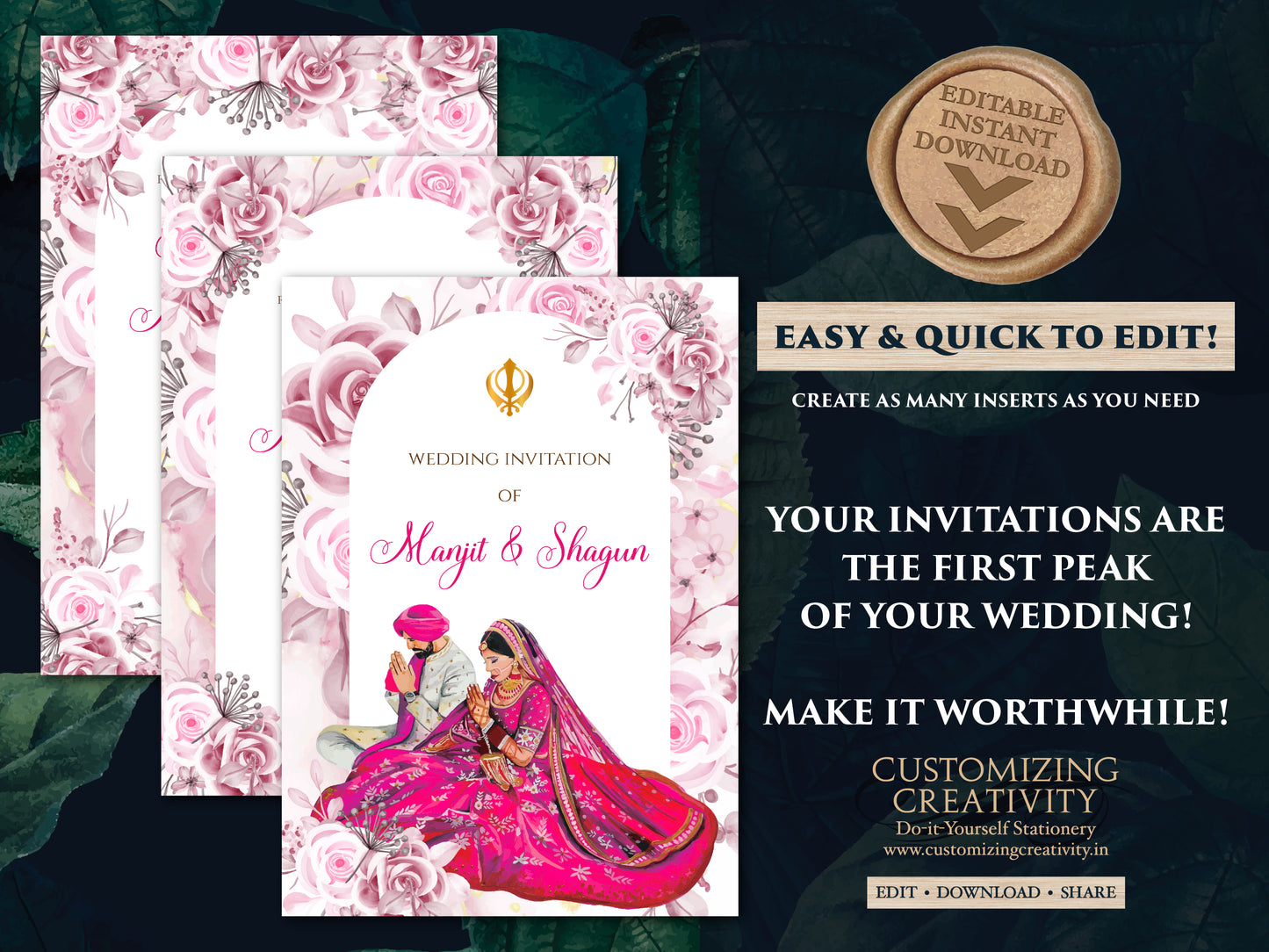 Anand Karaj invites & Sikh Wedding Invite, Punjabi Wedding invite as Sikh invitations, Punjabi wedding card as Sikh wedding card Indian