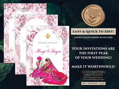 Anand Karaj invites & Sikh Wedding Invite, Punjabi Wedding invite as Sikh invitations, Punjabi wedding card as Sikh wedding card Indian