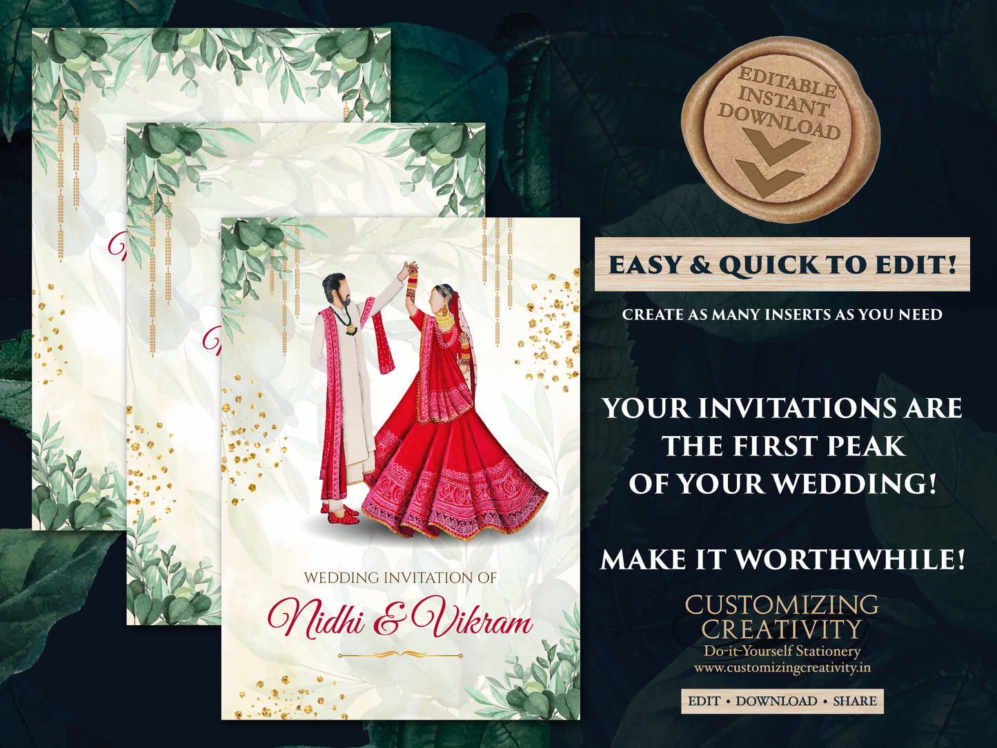 Indian wedding card as Indian Wedding invite, Indian wedding invitation Wedding invite Indian, Hindu invitation & Hindu Wedding Invitation