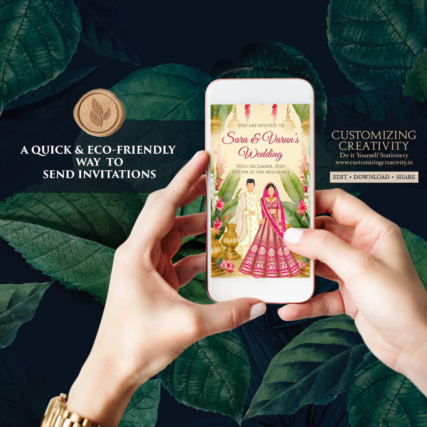 Indian Wedding invitation & Indian wedding card, Digital Hindu wedding invite Hindu invitation, Indian Wedding invite as Hindu Wedding cards