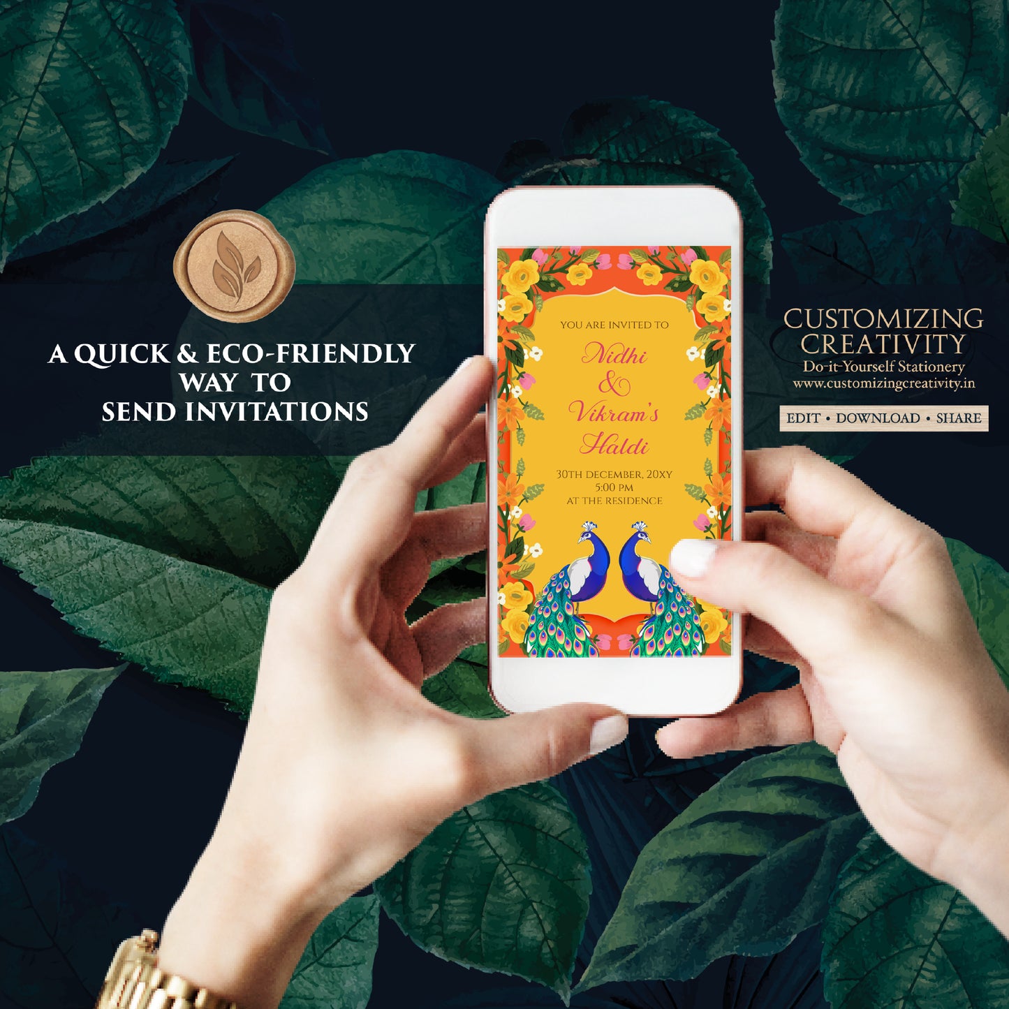 Digital Haldi invites Mehndi invitations, Haldi invitations & Mayoun invitations, Digital Mayoun invites as Dholki invitations Mehndi invite