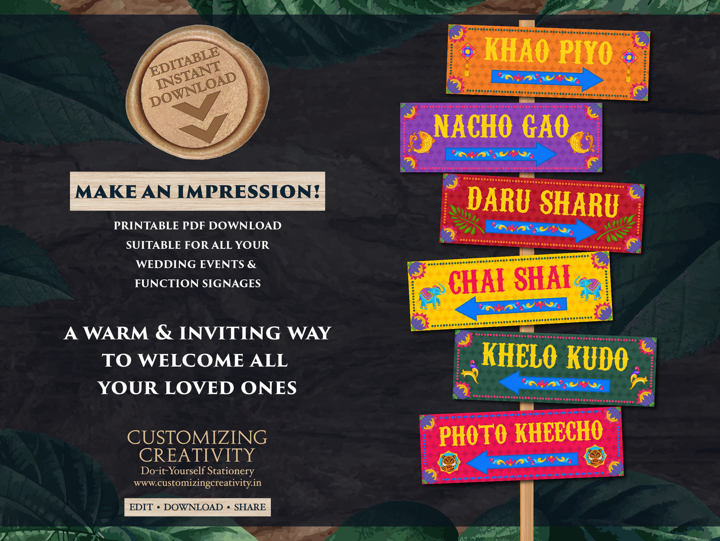 Quirky Mehndi Signs as Directional Welcome Signs, Fun Signages Directions & Indian art signs, Punjabi truck art signs as Desi wedding decor