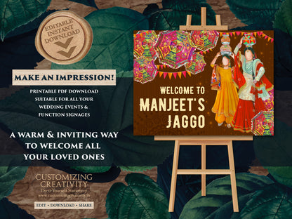Jago Welcome sign as Welcome to Jaggo signboard, Jaggo Welcome Signs as Jaggo signs, Sikh Wedding sign & Jago poster as Punjabi Welcome sign