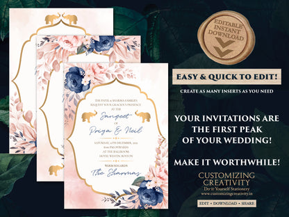 Hindu invitations Wedding Elephant as Floral invitation cards Hindu wedding, Pastel Invitations as Elephant Wedding Invitation Indian Floral
