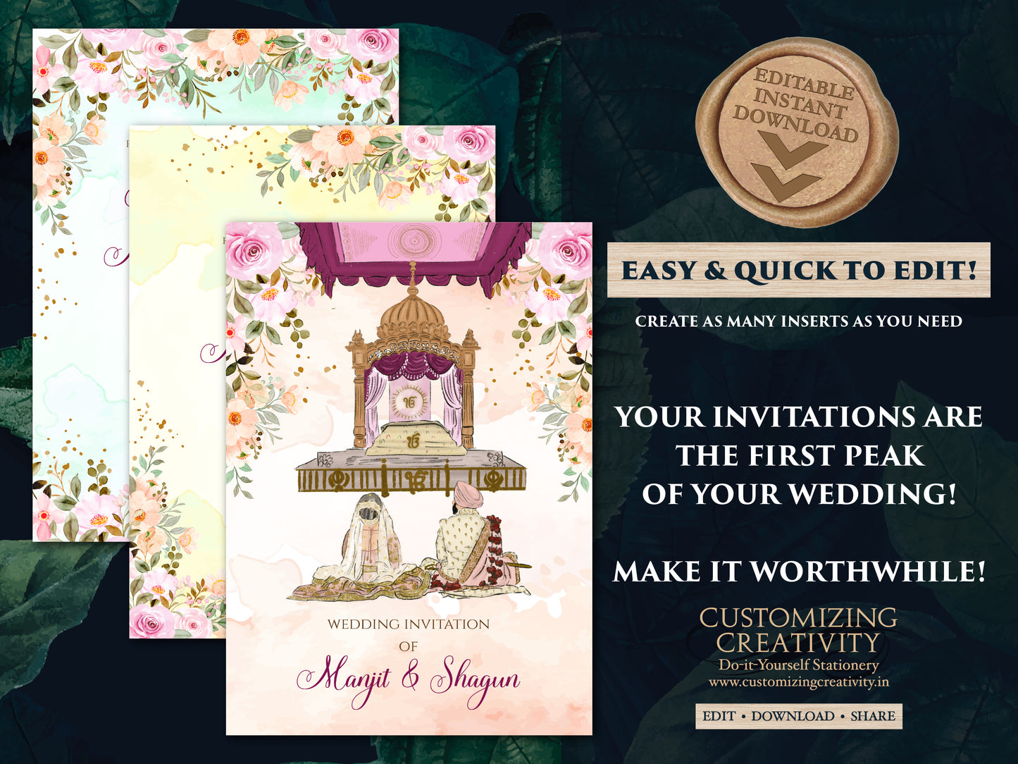 Anand Karaj cards & Sikh invitations, Anand Karaj invites as Punjabi invitations, Sikh Invites as Punjabi invites, Anand Karaj invitations