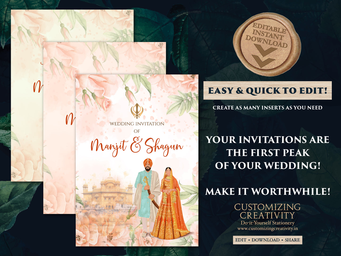 Sikh wedding invitation Punjabi wedding card, Punjabi Wedding invitation & Sikh Wedding card, Indian wedding cards as Anand Karaj invitation