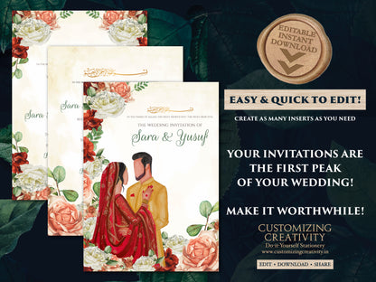 Muslim wedding cards Nikkah invitation Pakistani & Digital Islamic wedding card as Nikkah invite, Shaadi invitation Digital Nikah invitation