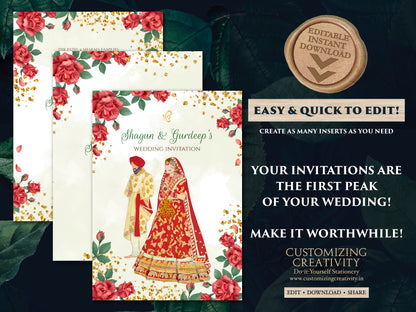 Punjabi Wedding invite as Sikh invitations, Punjabi wedding card as Sikh wedding card Indian, Anand Karaj invites & Sikh Wedding Invite