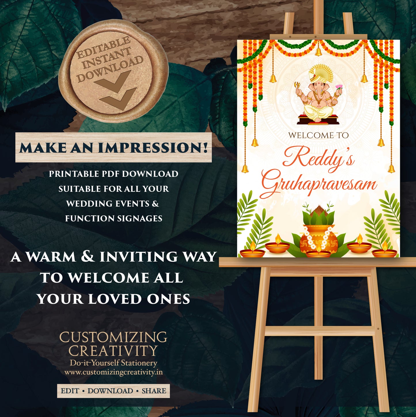 Gruhapravesham Welcome sign Indian Housewarming welcome, Grihapravesh Welcome sign & Gruhapravesam signs, Indian Housewarming welcome boards