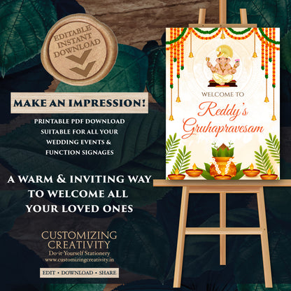 Gruhapravesham Welcome sign Indian Housewarming welcome, Grihapravesh Welcome sign & Gruhapravesam signs, Indian Housewarming welcome boards