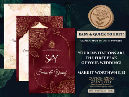 Muslim Wedding Invitation Islamic Nikkah invitation & Pakistani Wedding invite Muslim, Muslim wedding cards Islamic as Digital Nikkah cards