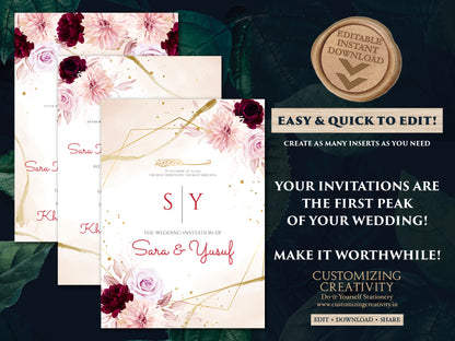 Digital Islamic wedding cards Muslim Nikkah cards, Digital Muslim Wedding Invite Islamic & Nikkah invitation, Pakistani Wedding cards Muslim