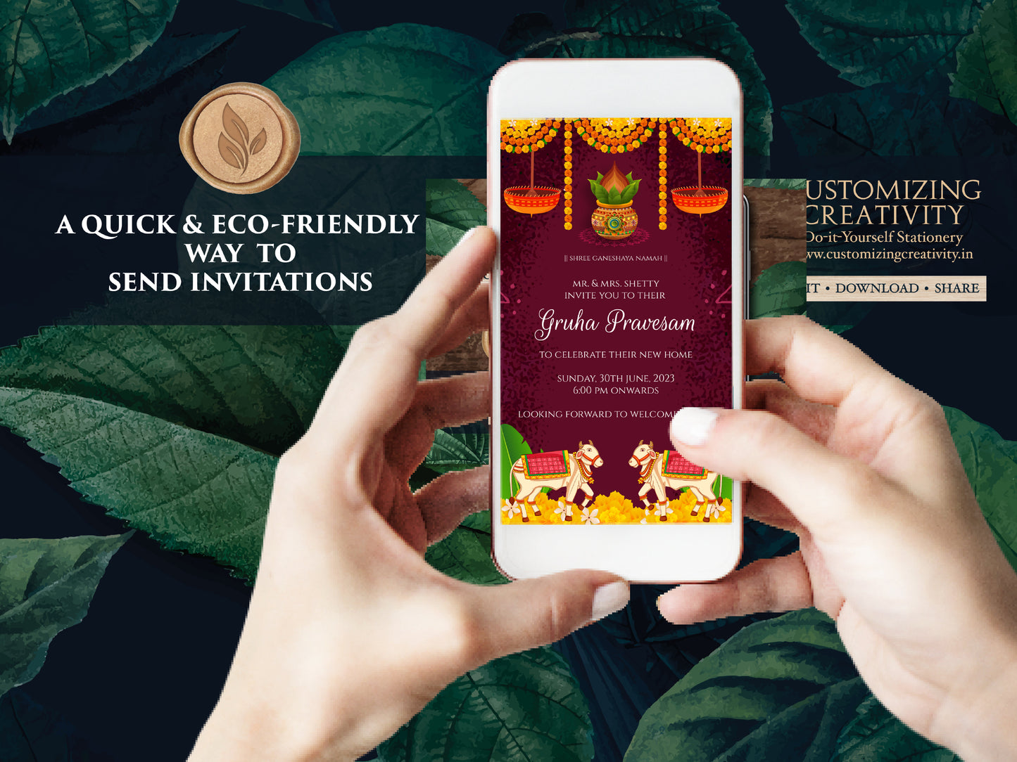 Pooja invite as Gruha pravesh invite, Griha pravesh invite as Housewarming invite, Gruhapravesam invitation & Indian Housewarming invitation