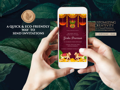 Pooja invite as Gruha pravesh invite, Griha pravesh invite as Housewarming invite, Gruhapravesam invitation & Indian Housewarming invitation