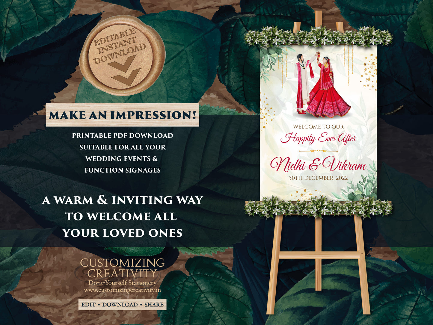 Indian Wedding Welcome Board as Hindu Welcome Signage, Hindu Wedding Ceremony sign Bridal & Phera Sign Welcome Punjabi, Desi Wedding decor