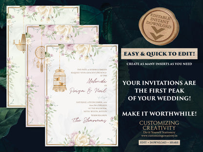 Indian invitations Wedding a Floral invitation cards Hindu wedding, Pastel Indian Invites, Floral Shaadi cards Indian & Sikh Wedding Invite