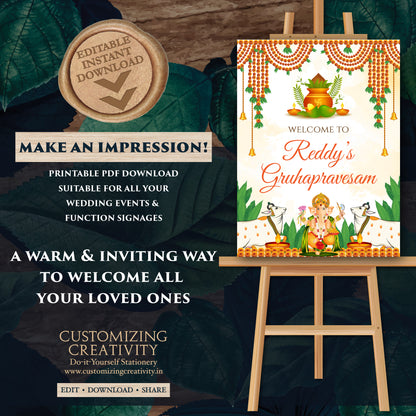 Indian Housewarming welcome sign Gruhapravesham Welcome sign, Indian Housewarming signs Grihapravesh Welcome sign & Gruhapravesam signs
