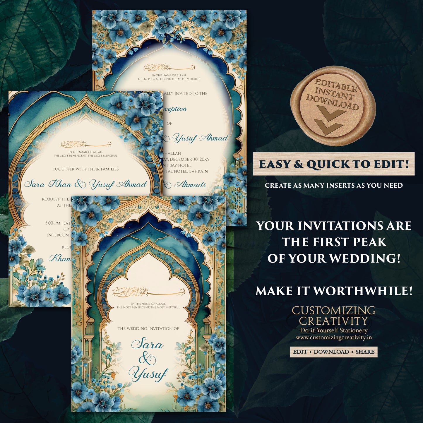 Muslim wedding Invitation Digital Nikkah invites, Digital Islamic Wedding Invitations & Muslim wedding cards as Digital Nikkah invitations