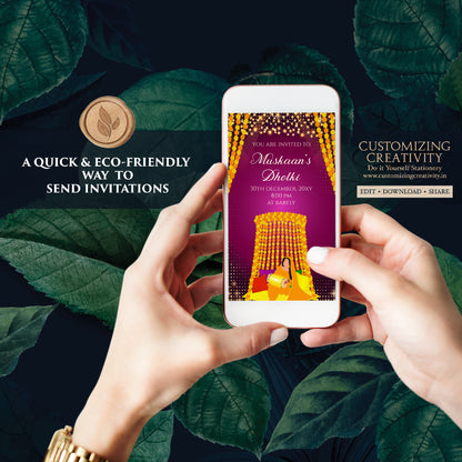 Muslim Mehndi invites Digital Dholki invitations, Dholki invites & Mehndi invitation, Mehendi invite as Digital Pakistani wedding invitation