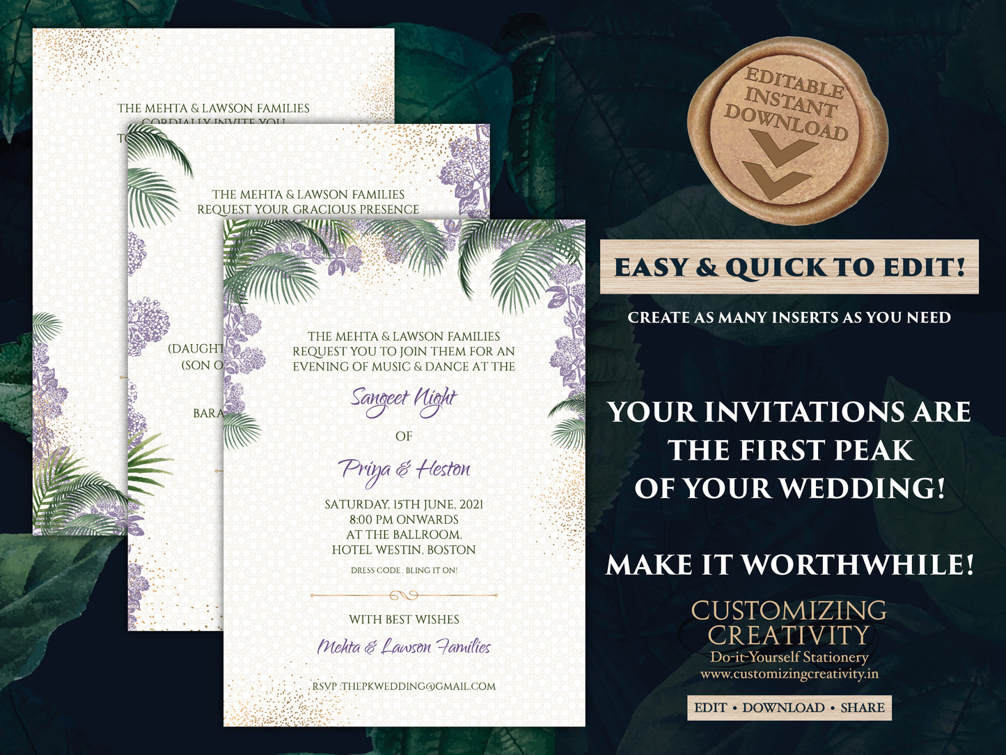 Indian Invites Tropical Wedding as Beach Wedding invitations, Spring Wedding cards, Summer Wedding Invite & Indian Wedding invitations Hindu