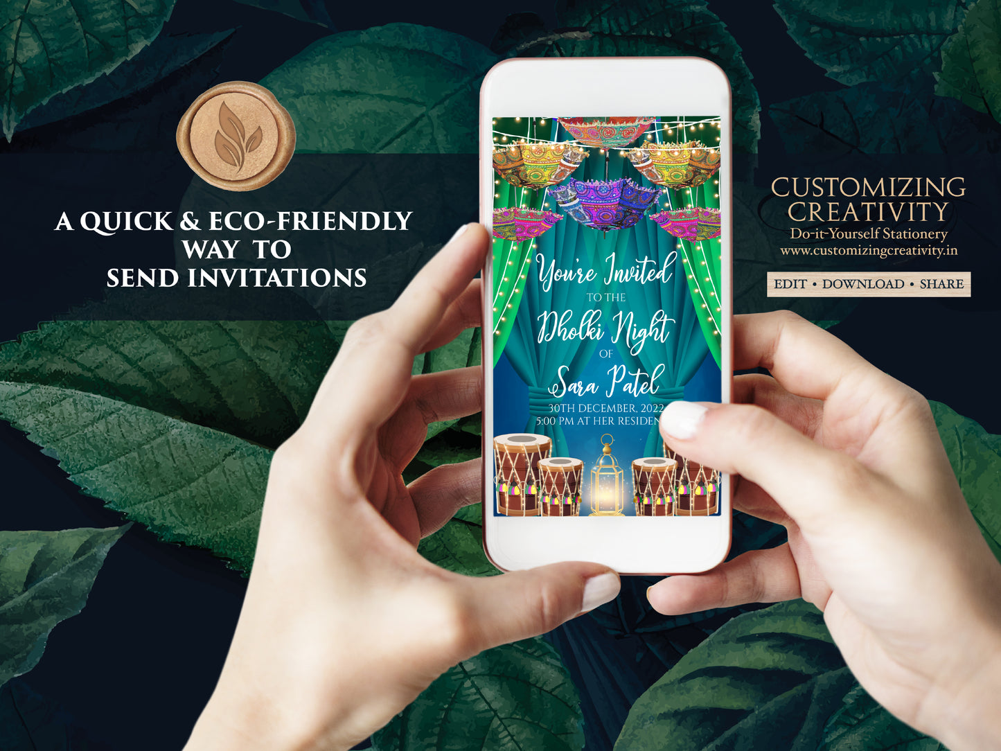 Punjabi Dholki card digital as Muslim Dholki invitation, Muslim Dholak night invites, Dholak invitations & Pakistani Dholak Invites Digital