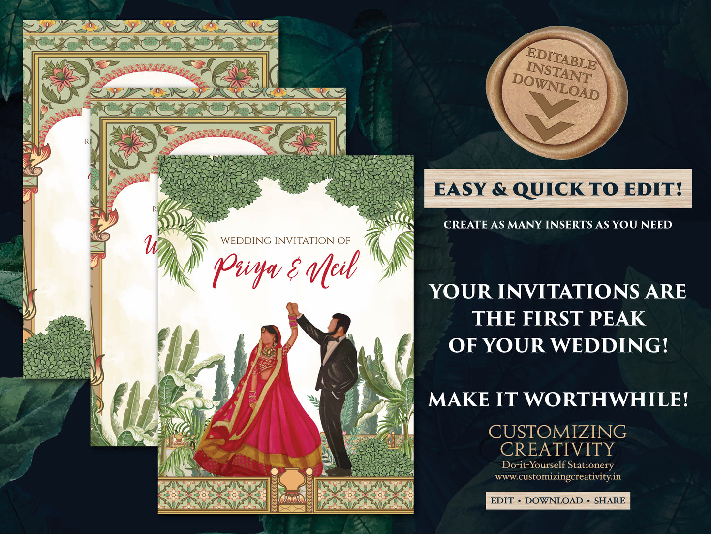 Indian wedding invitation Hindu Wedding invite, Digital Indian cards Hindu Wedding cards, Hindu invitation & Hindu Wedding Invitation Indian