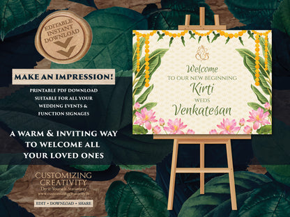 South Indian Wedding Signs, Tamil Welcome signs, Indian Welcome Tamil sign & Welcome South Indian sign as Welcome Telugu Wedding sign Indian