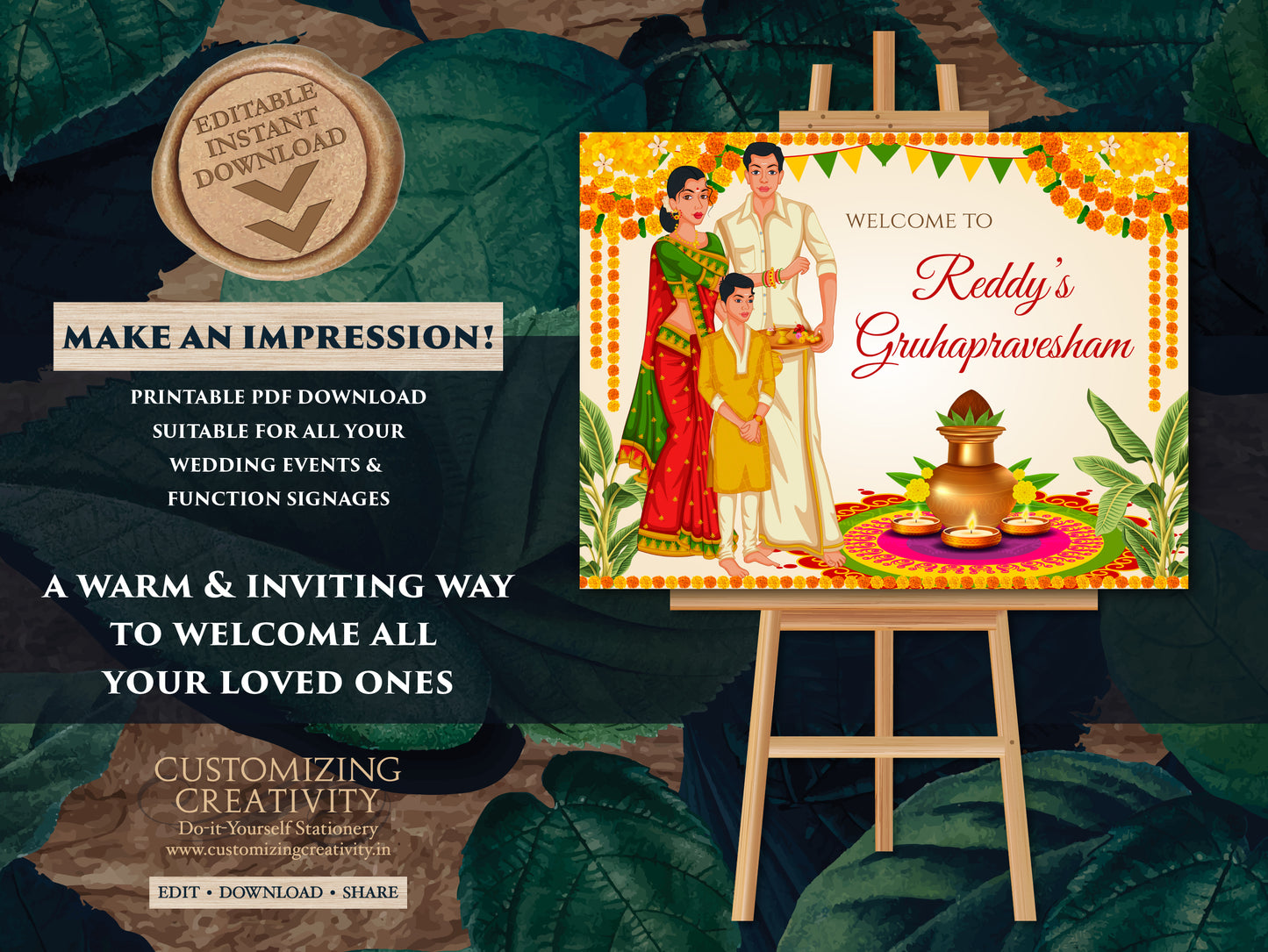 Gruhapravesam poster & Grihapravesh sign, Gruhapravesham sign Indian Housewarming welcome sign, Grah Shanti welcome sign Indian Pooja sign