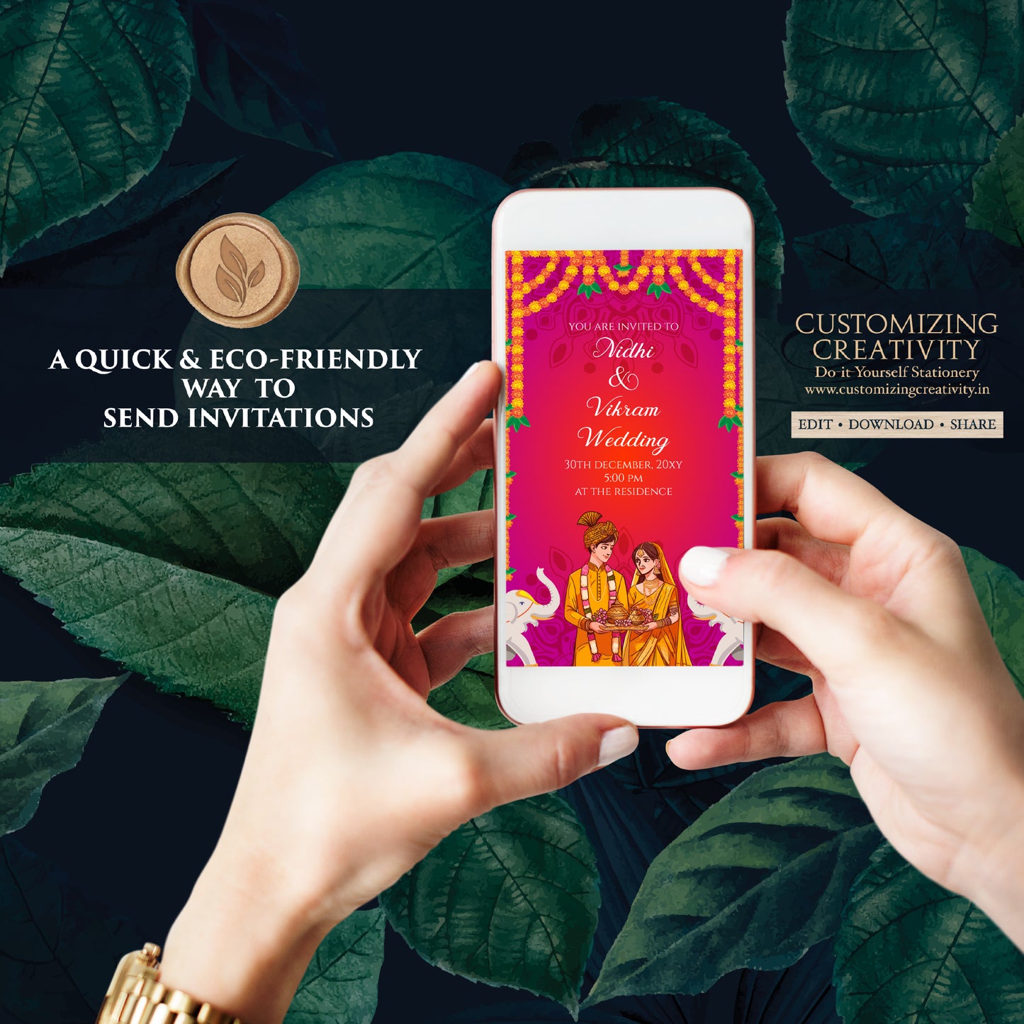 Indian Wedding card & Indian wedding invite, Digital Hindu Wedding invite Indian Wedding invitation, Hindu invitation as Hindu wedding cards