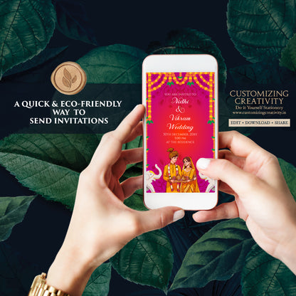 Indian Wedding card & Indian wedding invite, Digital Hindu Wedding invite Indian Wedding invitation, Hindu invitation as Hindu wedding cards