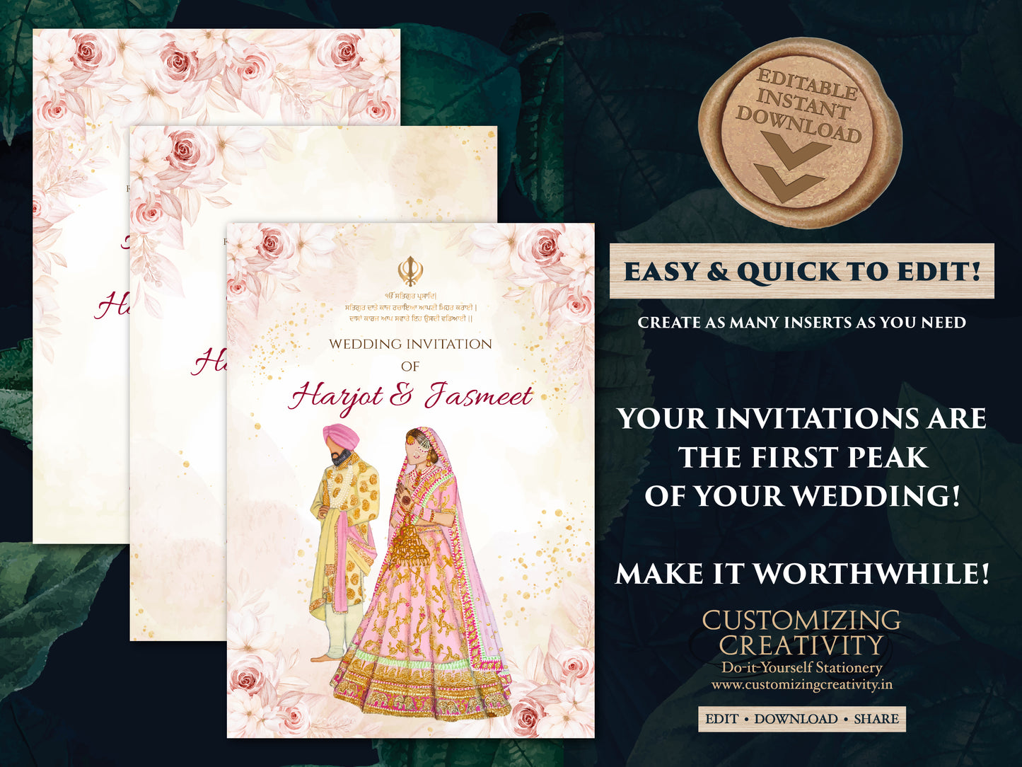 Sikh invitations as Sikh wedding card, Anand Karaj invitation & Sikh Wedding Invite Indian, Punjabi Wedding invite as Punjabi wedding card