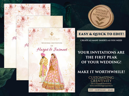 Sikh invitations as Sikh wedding card, Anand Karaj invitation & Sikh Wedding Invite Indian, Punjabi Wedding invite as Punjabi wedding card