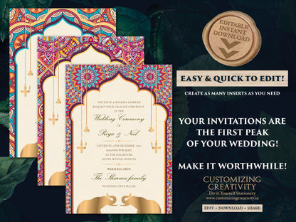 Elephant invitations Mandala as Indian invites Elephant, Indian Wedding cards as Elephant Wedding Invite Mandala, Invites Indian Elephants