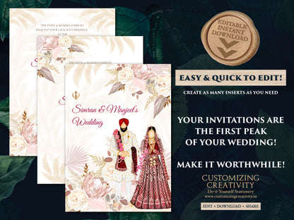 Punjabi wedding invite as Sikh wedding invite Indian, Anand Karaj invites & Sikh Wedding card, Punjabi Wedding card as Sikh invitations