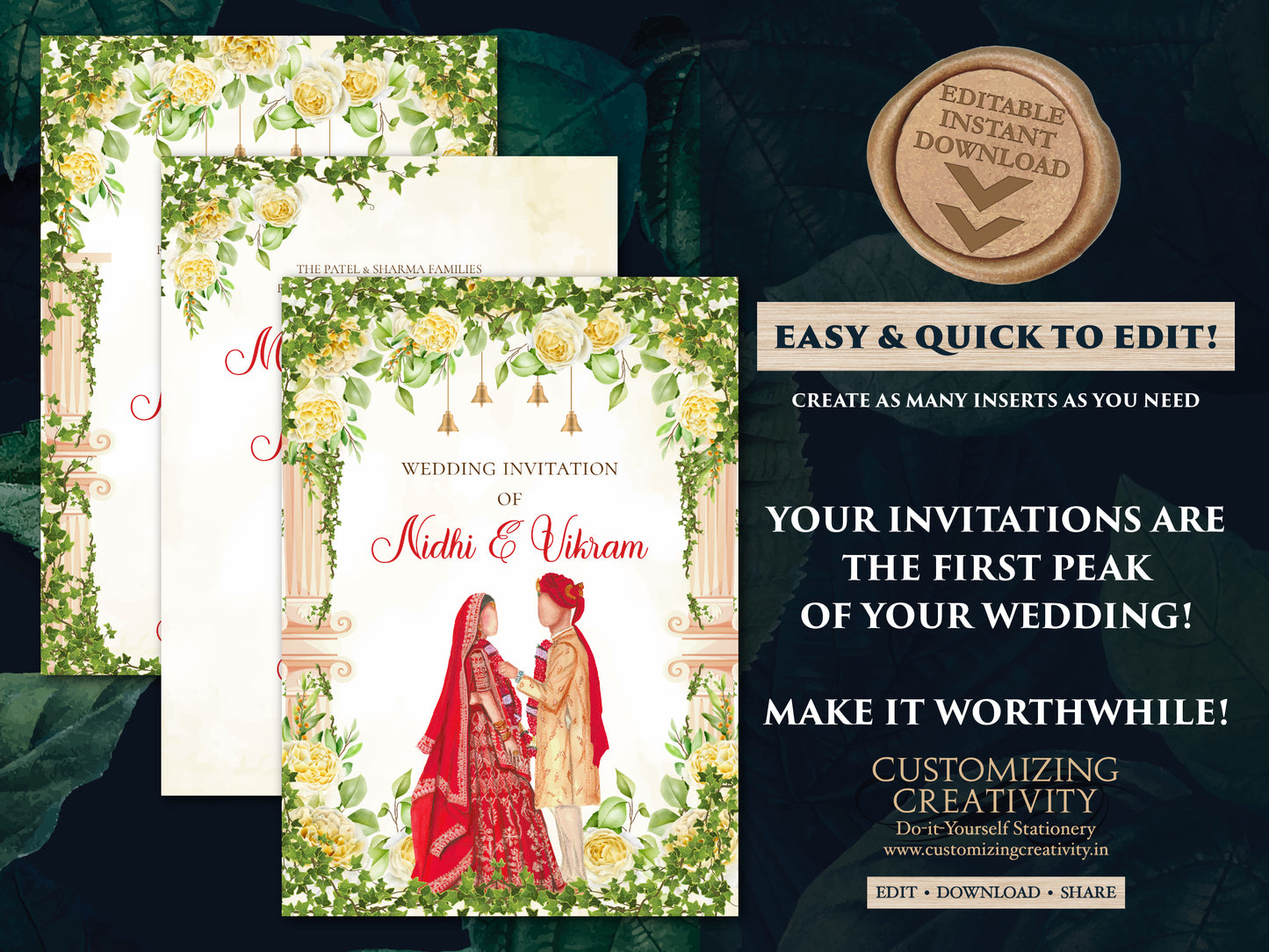Hindu wedding invitation & Indian Wedding invite, Hindu Wedding cards as Hindu invitation, Indian wedding card as Hindu Wedding invite