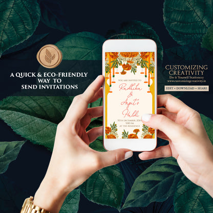 Wedding Haldi invitation Digital Haldi invites, Mayoun invitations & Mehndi invitations, Digital Mayoun invites as Dholki invitations Mehndi