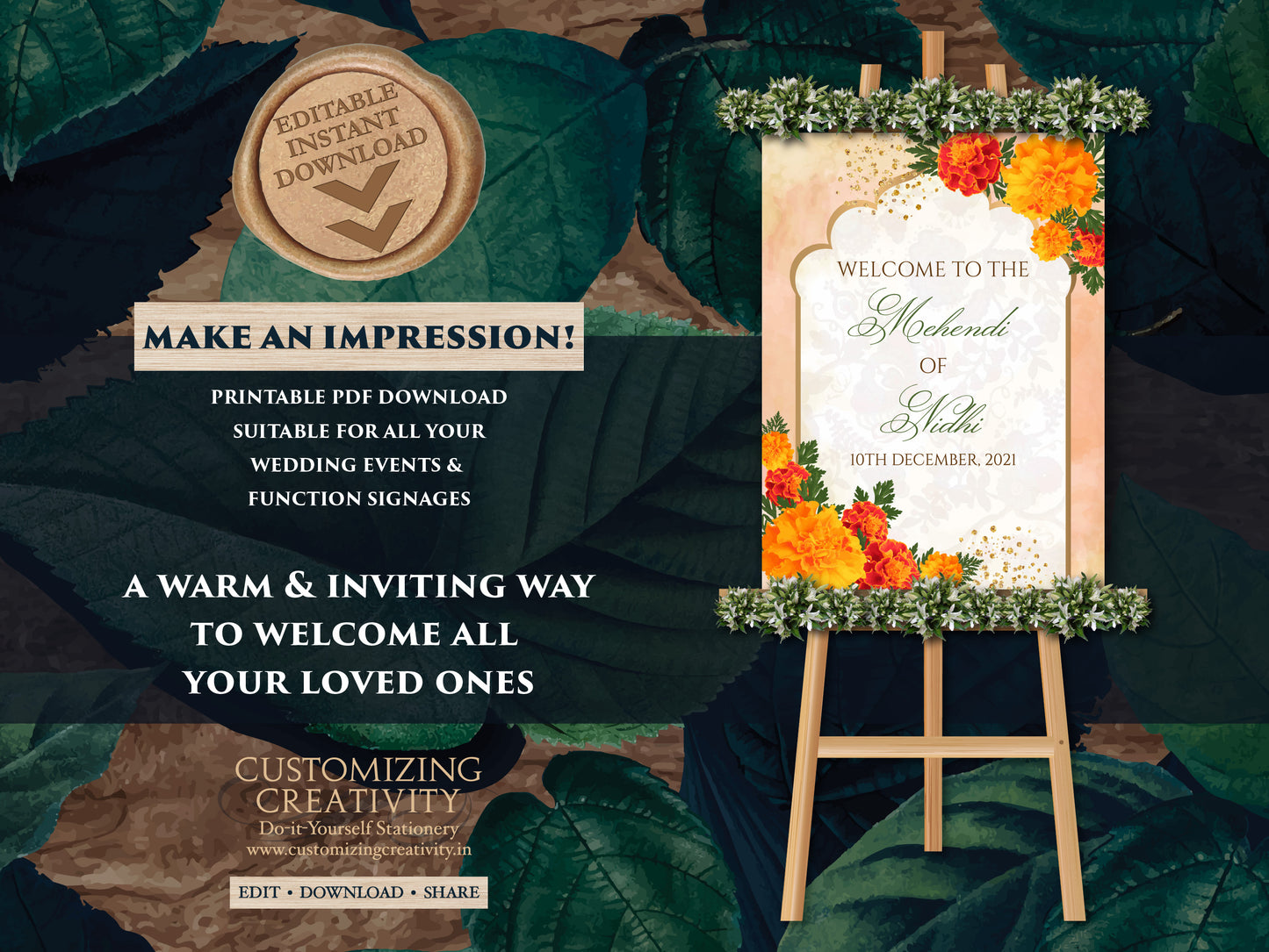 Marigold Welcome Signs for Indian Welcome sign, Mehndi Signs for Indian Mendhi Welcome Signage, Indian Wedding Sign marigold Henna Party