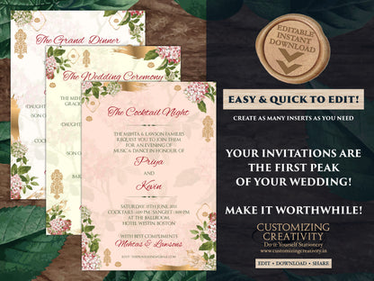 Wedding Invites Boho as Boho Flower Wedding card Garden, Boho Indian Invitations Pastel, Indian Wedding invites & Hindu Wedding card Florals