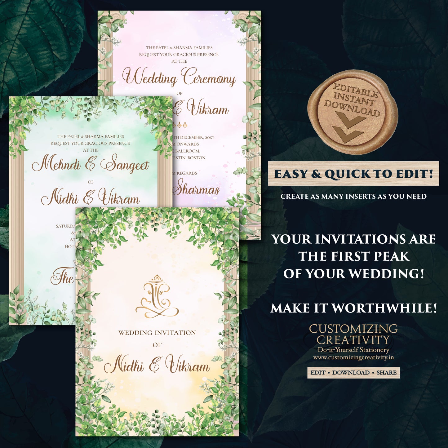 Indian wedding invitation Digital Shaadi invites, Indian wedding card as Indian Wedding invite, Hindu invitation as Hindu wedding invite