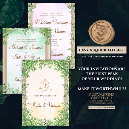 Indian wedding invitation Digital Shaadi invites, Indian wedding card as Indian Wedding invite, Hindu invitation as Hindu wedding invite