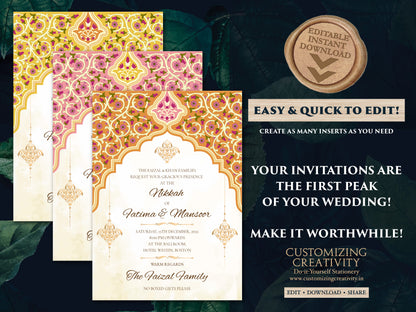 Royal wedding card as Muslim Wedding invitation, Arabic Wedding Card & Muslim Nikkah invite as Nikah invitation Arabic invite, Muslim invite