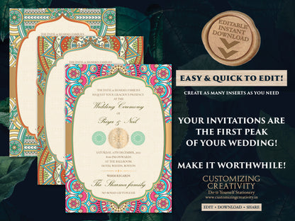 Mandala invitations Wedding as Indian invites Mandala, Indian Wedding cards as Hindu Wedding Invite Mandala, Ivory & Gold Invitations Indian
