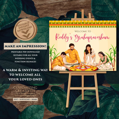 Indian Housewarming sign Grihapravesh Welcome signs, Gruhapravesam Welcome sign & Gruhapravesam signs, Indian Housewarming welcome signs