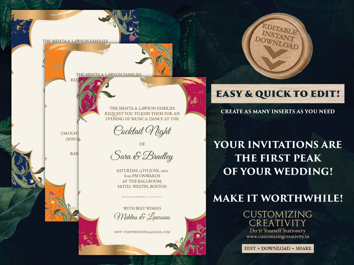Moroccan Invitation Indian Wedding, Arabic Invite Muslim Nikah cards, Muslim Wedding card & Wedding invite Moroccan, Indian invitation Hindu