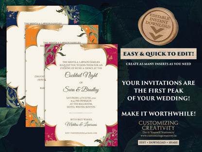 Moroccan Invitation Indian Wedding, Arabic Invite Muslim Nikah cards, Muslim Wedding card & Wedding invite Moroccan, Indian invitation Hindu