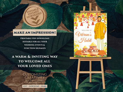 Boy Haldi posters & Groom Haldi signs, Welcome to Haldi Sign for boy as Haldi Welcome Signs Boy, Haldi decoration as Haldi decor signs Groom