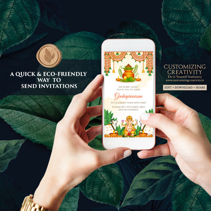 Tamil Housewarming invite Telugu Gruhapravesham invitation, Indian Housewarming invite Digital Gruhapravesam invite & Grihapravesh invite