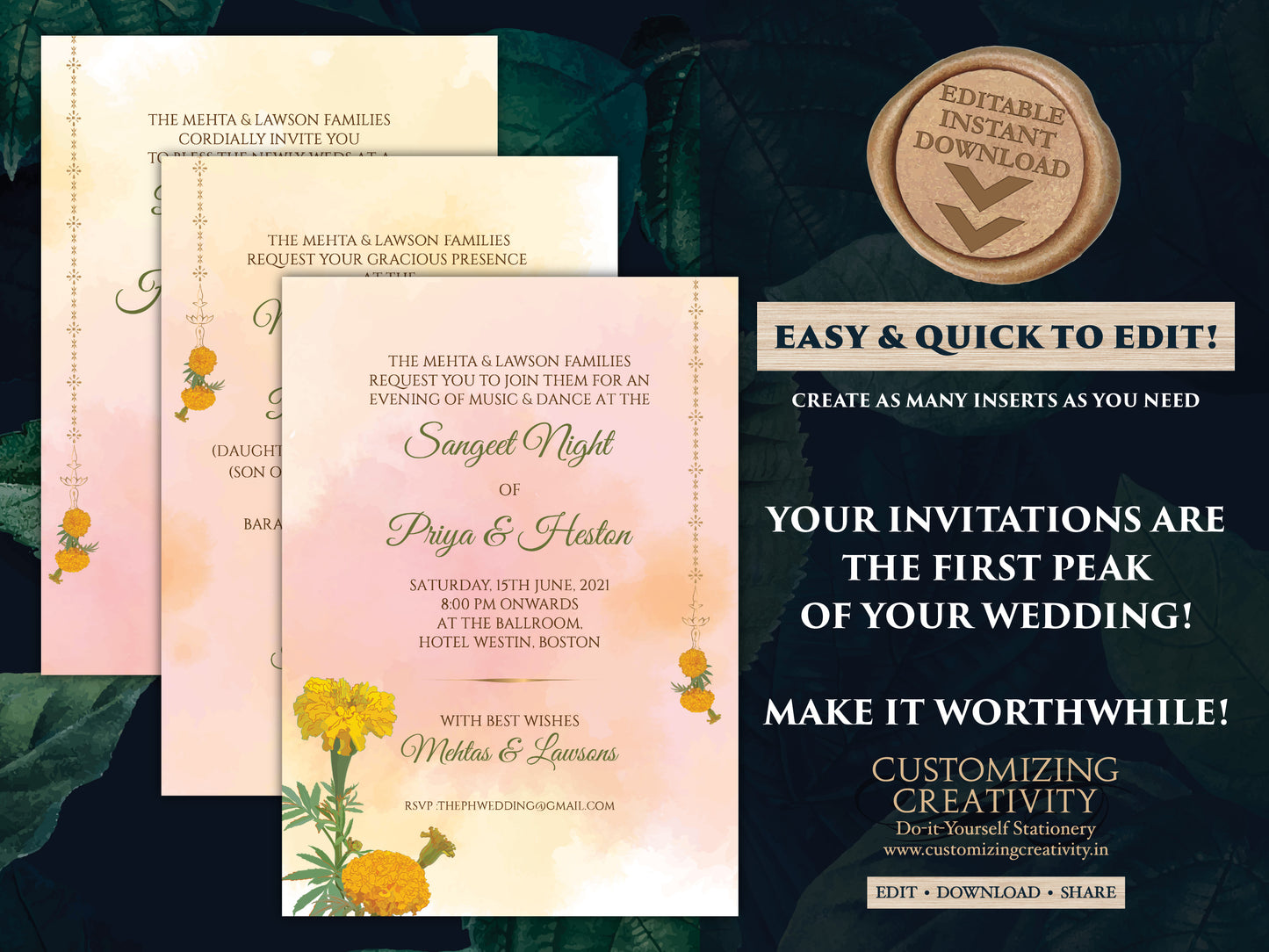 Marigold invites Wedding as Indian invitations Marigold, Orange Wedding card & Shaadi card Hindu, Hindu invitations Marigold Indian Wedding